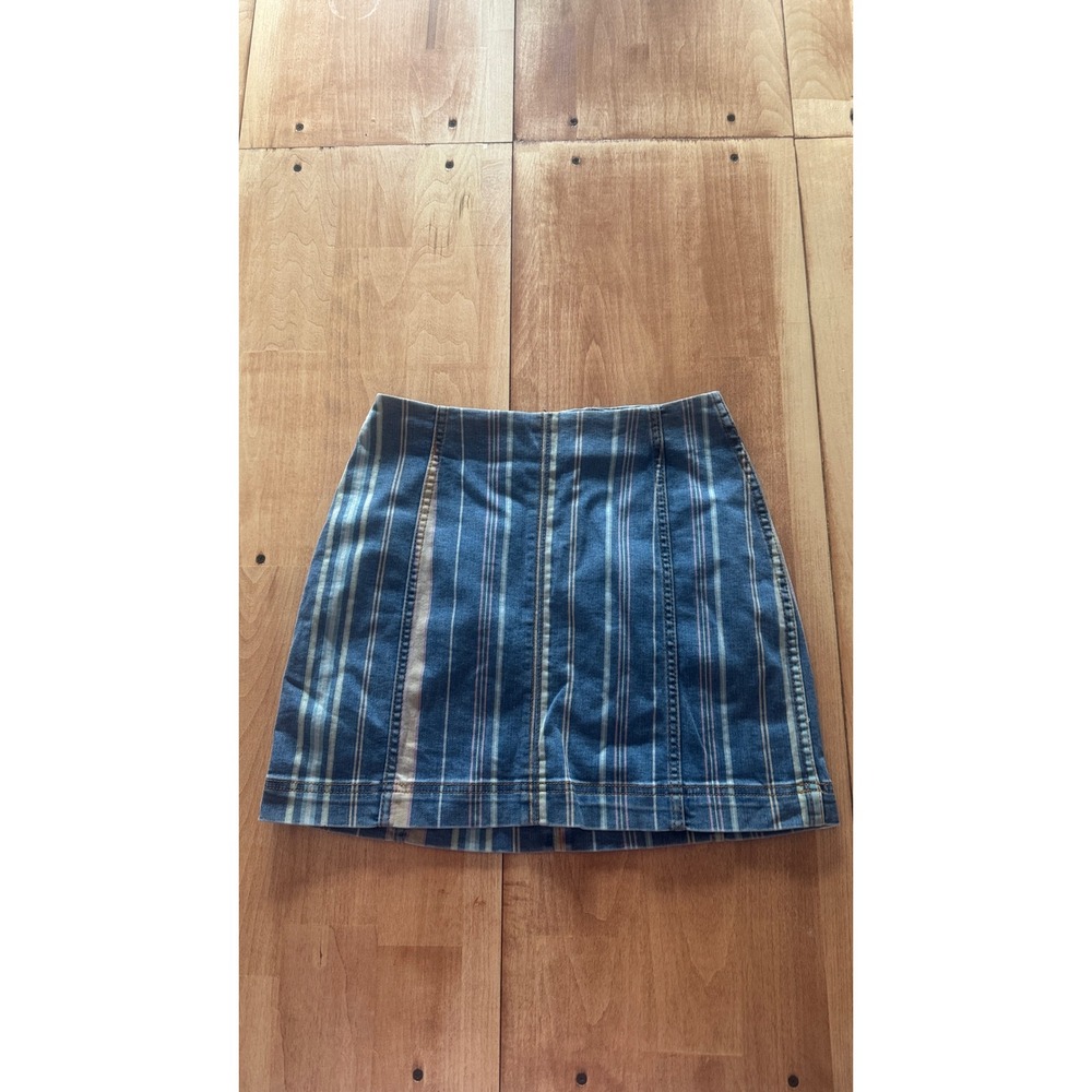 Wild Fable Blue Striped Denim Mini Skirt Size 2 Back Zip Stretch A-Line Retro